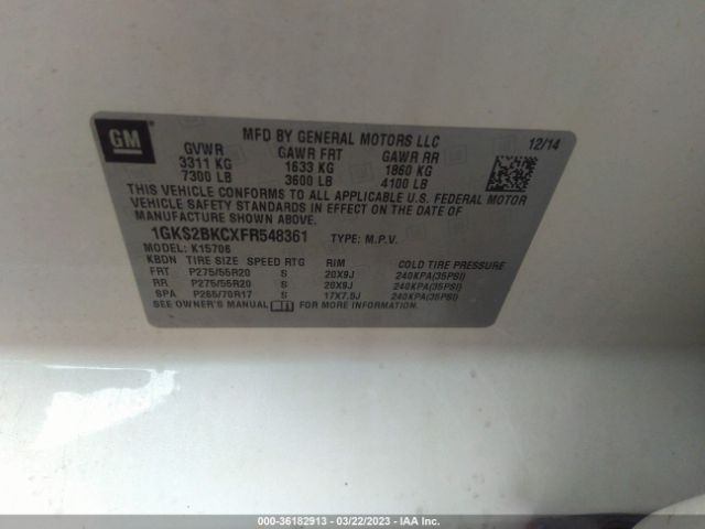 1GKS2BKCXFR548361 GMC YUKON SLT