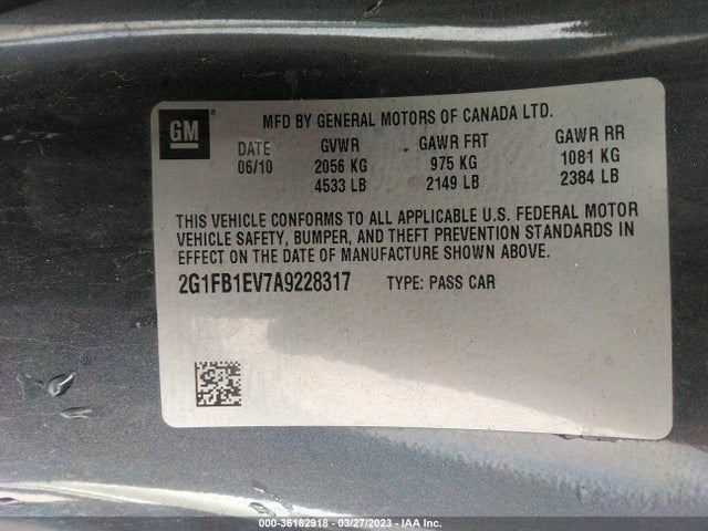 2010 CHEVROLET CAMARO VIN: 2G1FB1EV7A9228317