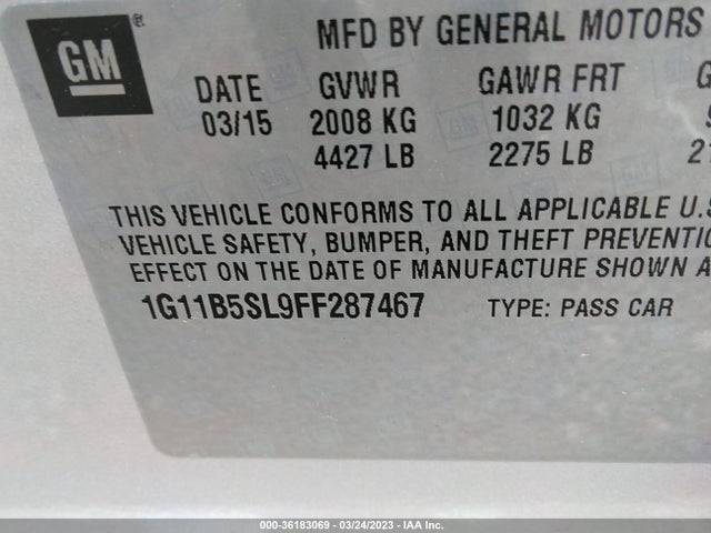 2015 CHEVROLET MALIBU LS VIN: 1G11B5SL9FF287467