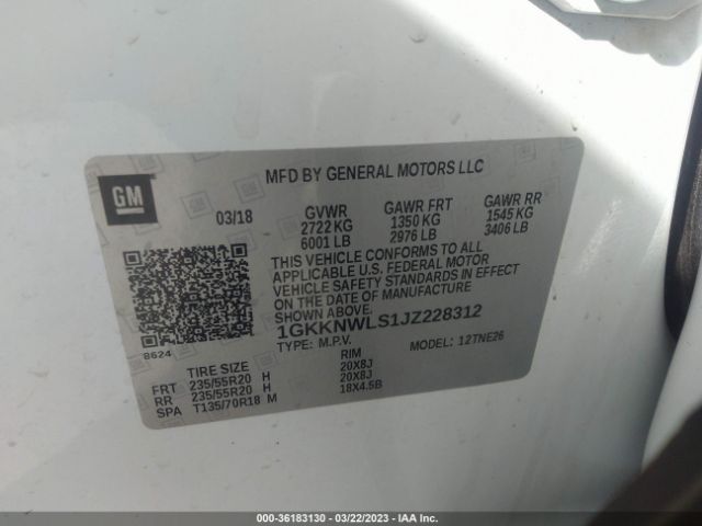 1GKKNWLS1JZ228312 GMC ACADIA SLT