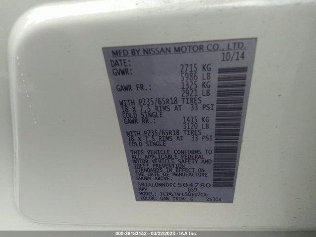 2015 INFINITI QX60 VIN: 5N1AL0MN0FC504780