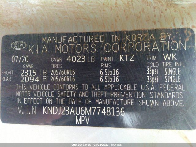 KNDJ23AU6M7748136 KIA SOUL S
