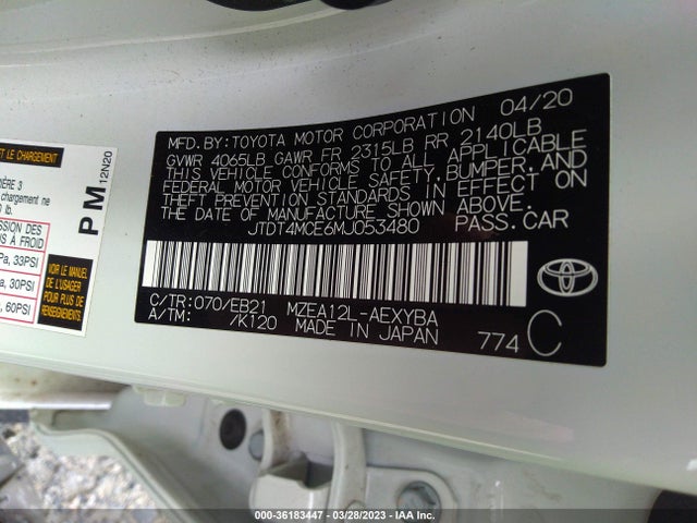 2021 TOYOTA COROLLA XSE VIN: JTDT4MCE6MJ053480