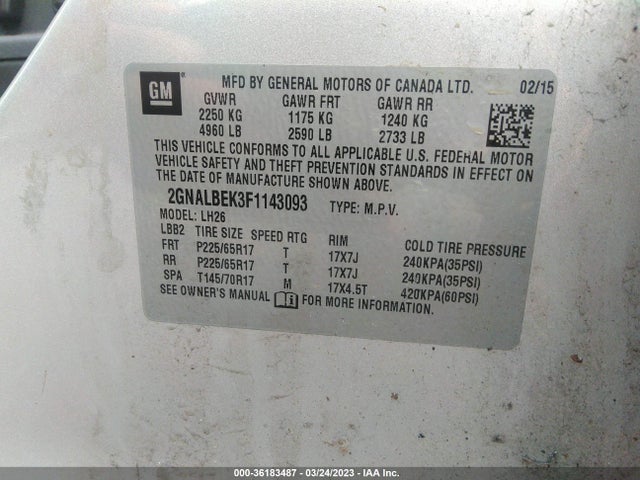 Chevrolet EQUINOX LT 2015 2GNALBEK3F1143093 Image 9