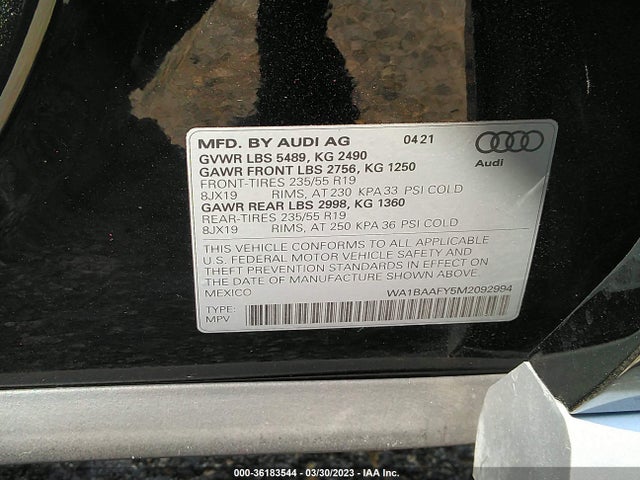 WA1BAAFY5M2092994 Audi Q5 Premium Plus