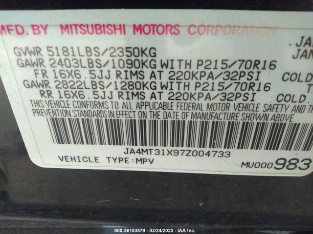 JA4MT31X97Z004733 Mitsubishi Outlander Ls