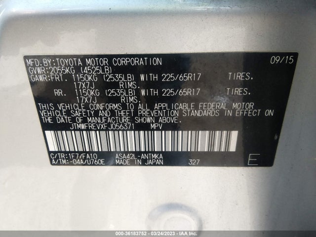 2015 TOYOTA RAV4 XLE VIN: JTMWFREVXFJ056371