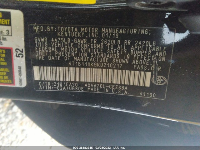 Toyota CAMRY SE 2019 4T1B11HK9KU210217 Image 9