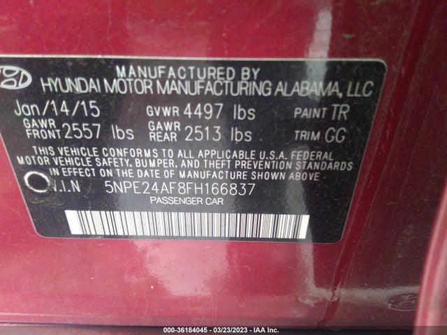 Hyundai Sonata 2.4l Se 2015 5NPE24AF8FH166837 Image 10
