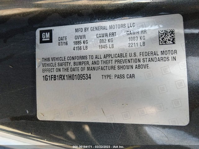 Chevrolet Camaro 1lt 2017 1G1FB1RX1H0109534 Image 10