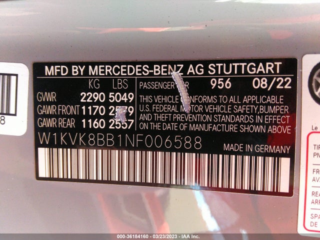 2022 Mercedes-Benz SL-Class, VIN: W1KVK8BB1NF006588