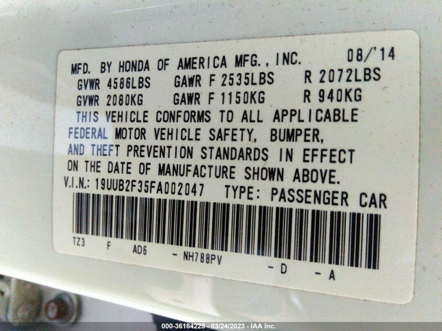 Acura Tlx V6 2015 19UUB2F35FA002047 Image 9