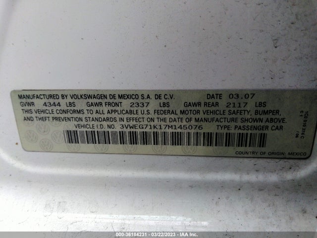 3VWEG71K17M145076 Volkswagen Jetta Sedan Wolfsburg Edition