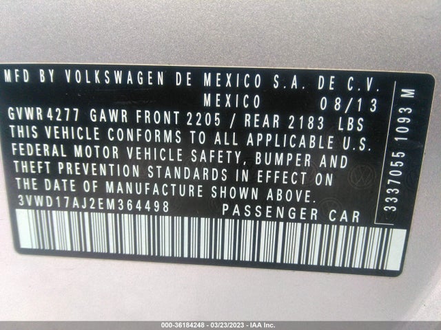 3VWD17AJ2EM364498 Volkswagen Jetta Sedan Se