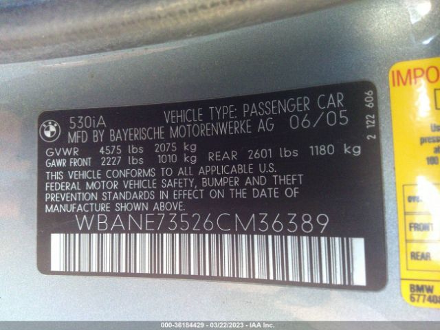2006 BMW 5 SERIES WBANE73526CM36389 Photo 8