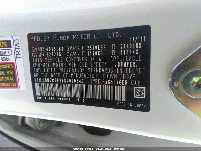 2019 Honda Clarity, VIN: JHMZC5F37KC000543