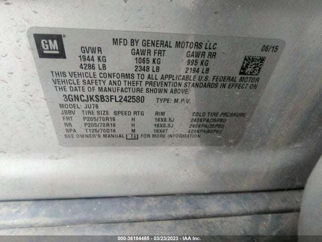 Chevrolet TRAX LS 2015 3GNCJKSB3FL242580 Image 9