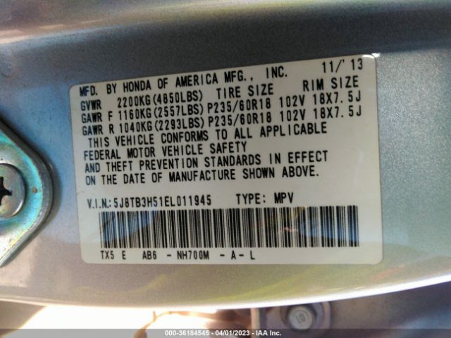 5J8TB3H51EL011945 Acura Rdx Tech Pkg