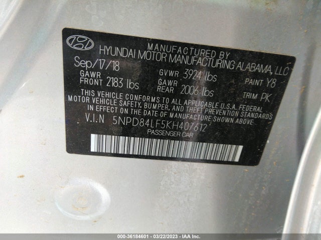 Hyundai ELANTRA SEL 2019 5NPD84LF5KH407612 Image 11