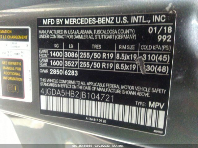 4JGDA5HB2JB104721 Mercedes-Benz Gle Gle 350