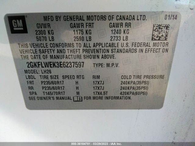 2GKFLWEK3E6237597 GMC Terrain Sle