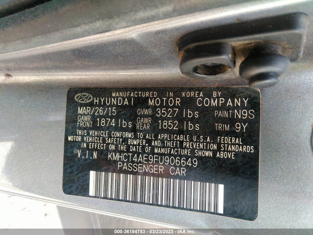 2015 HYUNDAI ACCENT GLS VIN: KMHCT4AE9FU906649