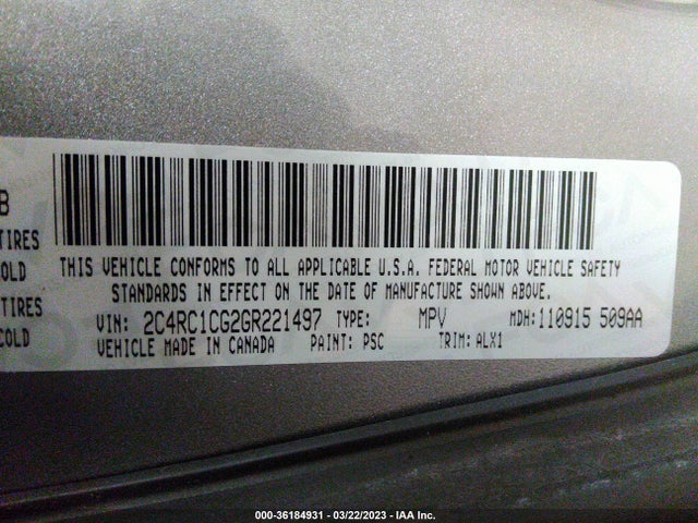 2C4RC1CG2GR221497 Chrysler Town & Country Touring-l
