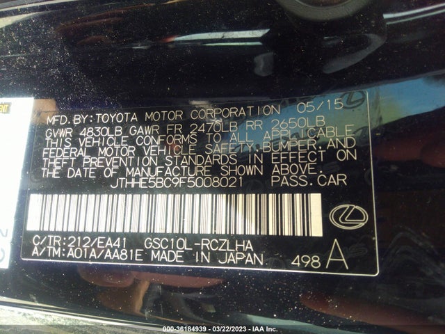 JTHHE5BC9F5008021 Lexus RC 350