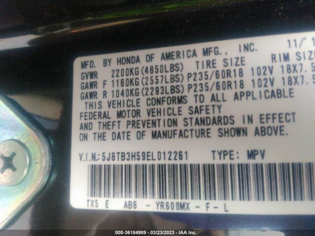 5J8TB3H59EL012261 Acura Rdx Tech Pkg