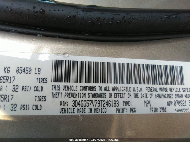 2009 DODGE JOURNEY SXT VIN: 3D4GG57V79T246183