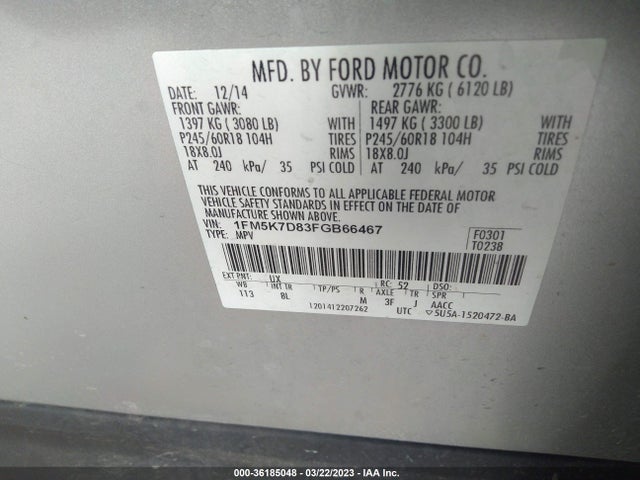 Ford EXPLORER XLT 2015 1FM5K7D83FGB66467 Image 10