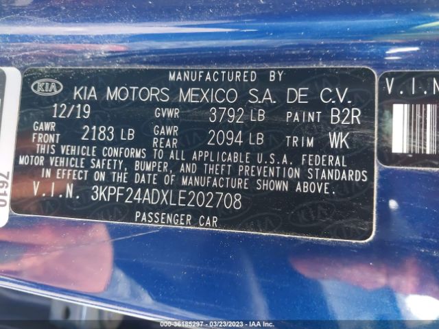 3KPF24ADXLE202708 KIA Forte Lxs