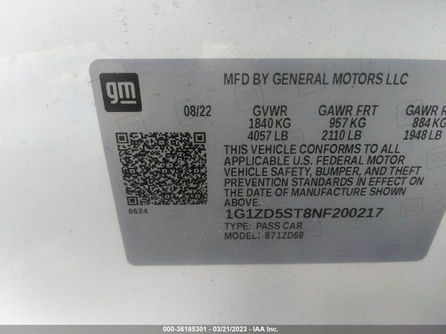 Chevrolet MALIBU LT 2022 1G1ZD5ST8NF200217 Image 9