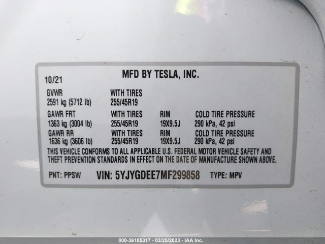5YJYGDEE7MF299858 Tesla Model Y Long Range
