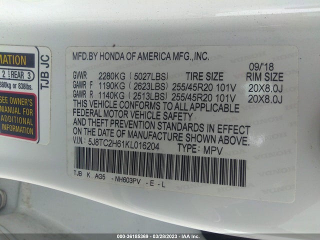 5J8TC2H61KL016204 Acura Rdx W/a-spec Pkg