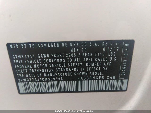 3VWDX7AJ4CM369598 Volkswagen Jetta Sedan Se W