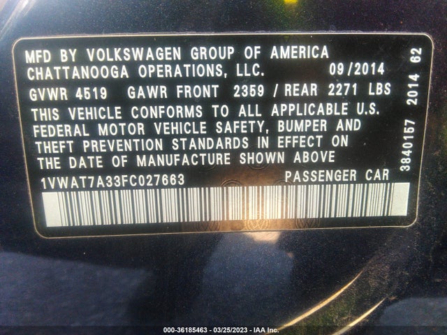 Volkswagen Passat 1.8t S 2015 1VWAT7A33FC027663 Image 10