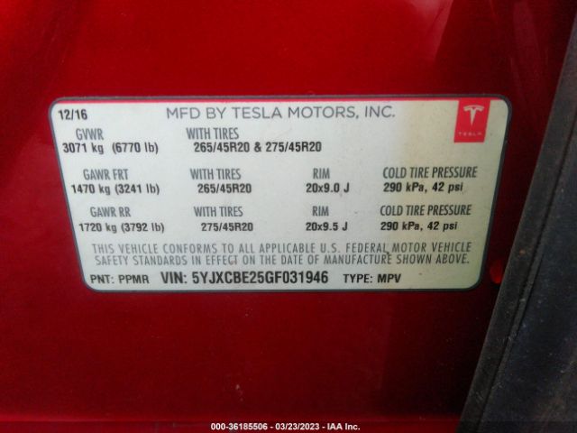 5YJXCBE25GF031946 Tesla Model X 70d/90d/75d/60d/p100d