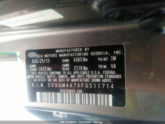 5XXGM4A7XFG511714 KIA Optima Lx
