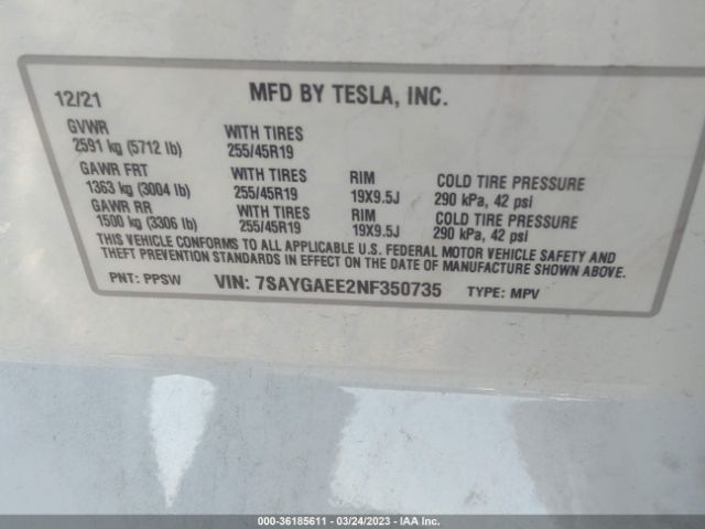 7SAYGAEE2NF350735 Tesla Model Y Long Range
