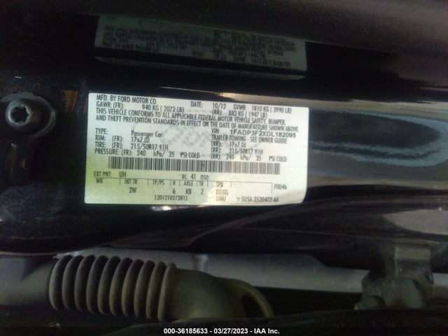 2013 FORD FOCUS SE VIN: 1FADP3F2XDL182095