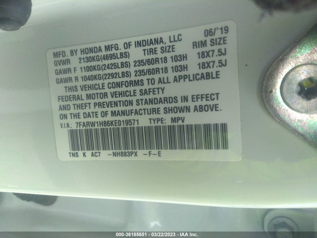 Honda Cr-v Ex-l 2019 7FARW1H86KE019571 Image 10