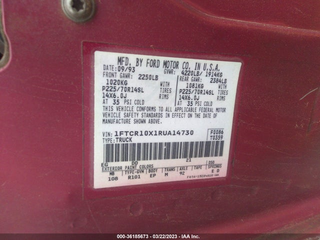 1994 FORD RANGER VIN: 1FTCR10X1RUA14730