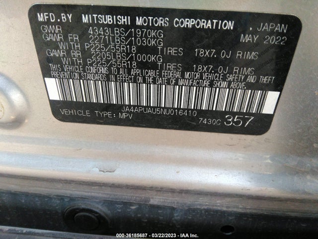 JA4APUAU5NU016410 Mitsubishi Outlander Sport Es/le/s/be