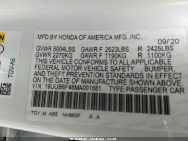 19UUB6F46MA001681 Acura Tlx W/technology Package