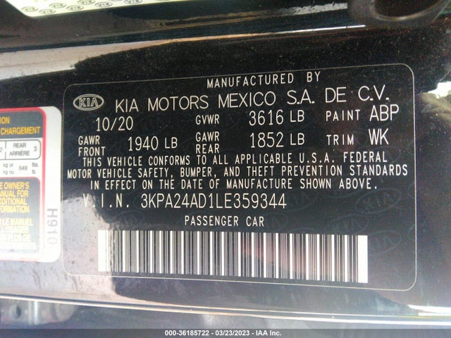 2020 KIA RIO LX VIN: 3KPA24AD1LE359344