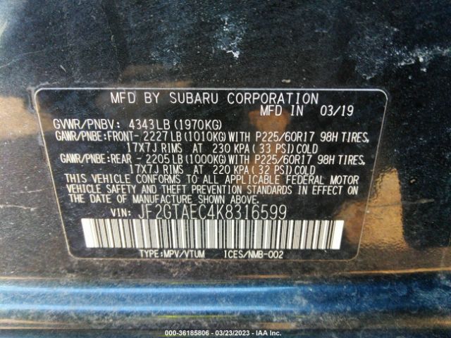 JF2GTAEC4K8316599 Subaru Crosstrek Premium