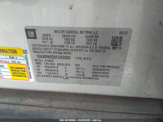 GMC ACADIA SLE 2015 1GKKRNED0FJ363090 Image 9