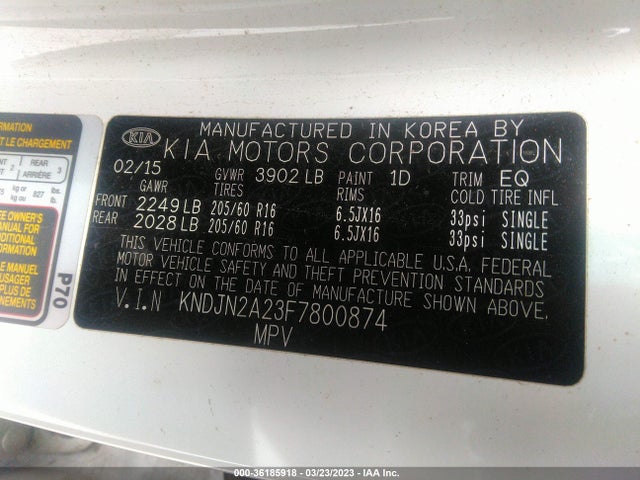 KIA Soul Base 2015 KNDJN2A23F7800874 Image 9