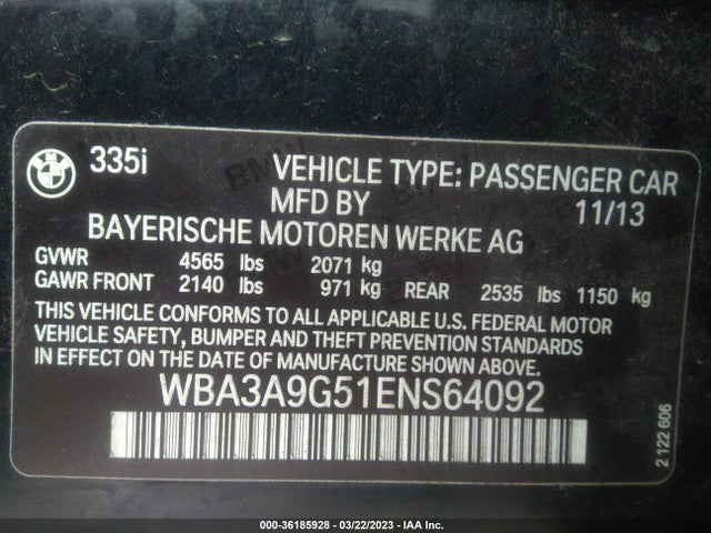 WBA3A9G51ENS64092 BMW 3 Series 335i
